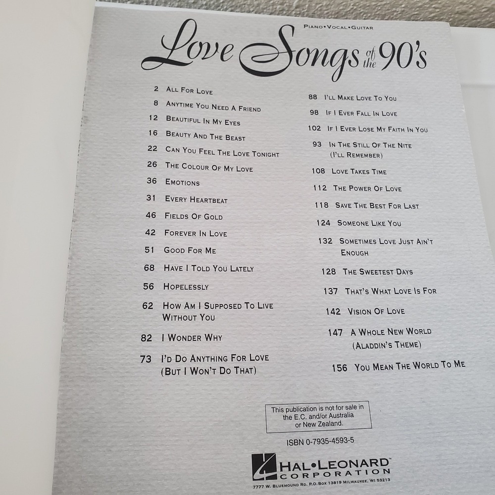 Love Songs of the 90's Sheet Music Songbook Piano Vocal Guitar Hal Leonard - Picture 4 of 9